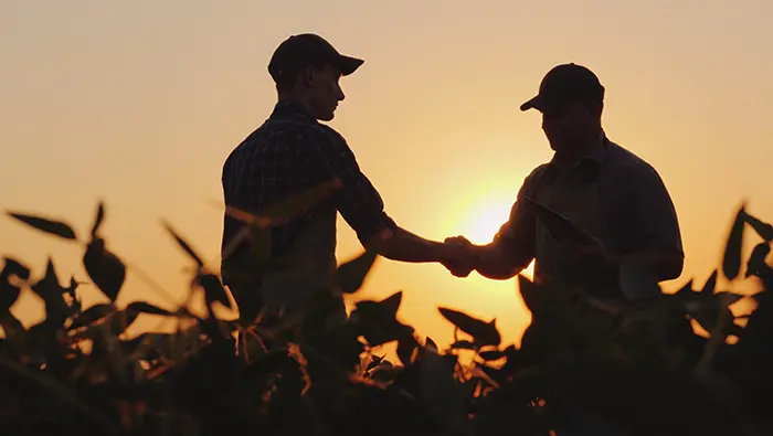 farmer handshake in a field